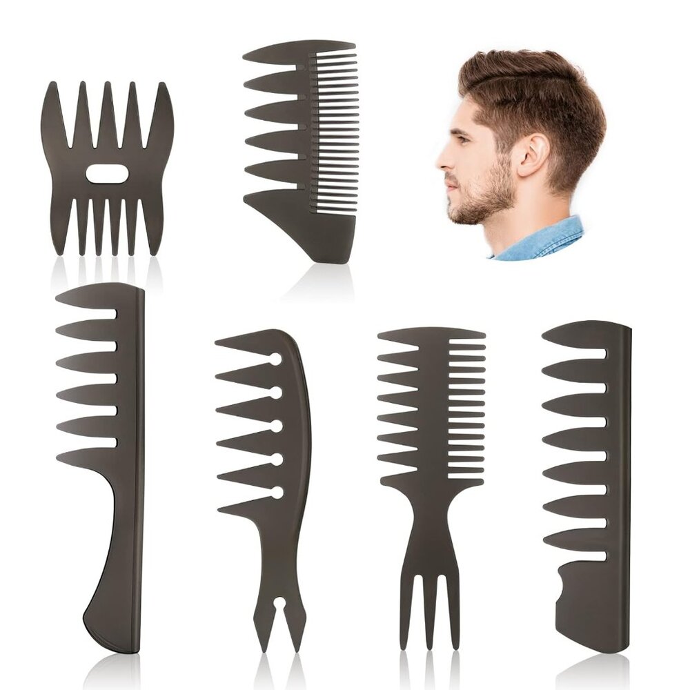 6-Pcs Wide Tooth Hair Comb Set, Professional Styling & Wet Pick Pompadour Comb, - Picture 1 of 7